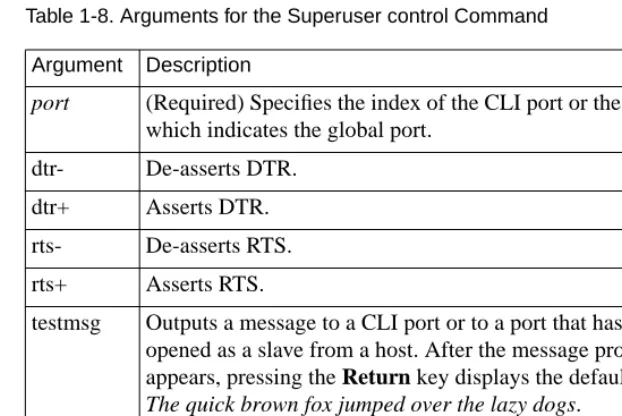 Table 1-8. Arguments for the Superuser control Command