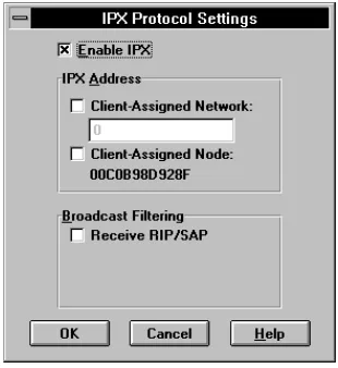 Figure 3: IPX Protocol Settings Dialog