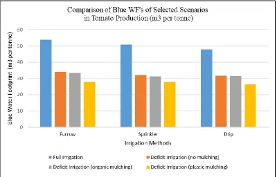 Figure 3.7 - The blue water footprints of tomato production according to selected scenarios