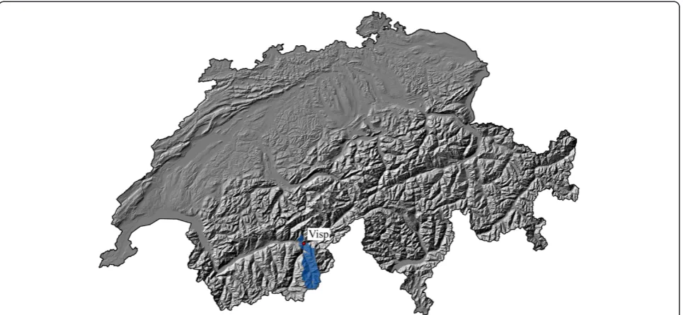 Figure 1 Map of Switzerland and the case study area Visp (in blue) in the Swiss Alps (provided by A