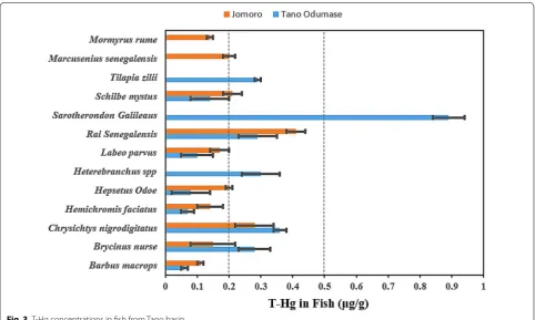 Fig. 3 T‑Hg concentrations in fish from Tano basin