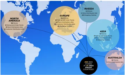 Figure 1.1: IKEA stores worldwide, amended from the IKEA Group yearly summary FY17 [1]