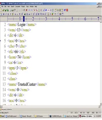 Fig 8: XML File contains Metric values for different classes for the given input project 