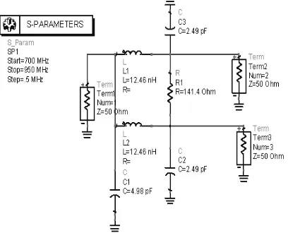 Figure 10 Circuit Schematic of Wilkinson Combiner at 902.5MHz 