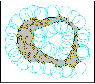 Figure 2.1: Alpha shape method, on 2D example, determines the shape of this points by 