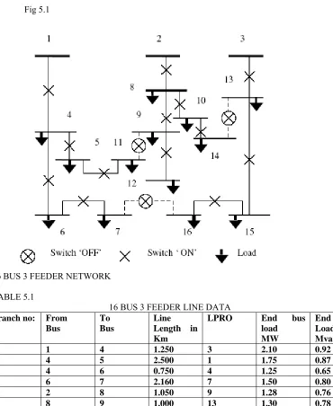 Fig 5.1  16 BUS 3 FEEDER NETWORK 