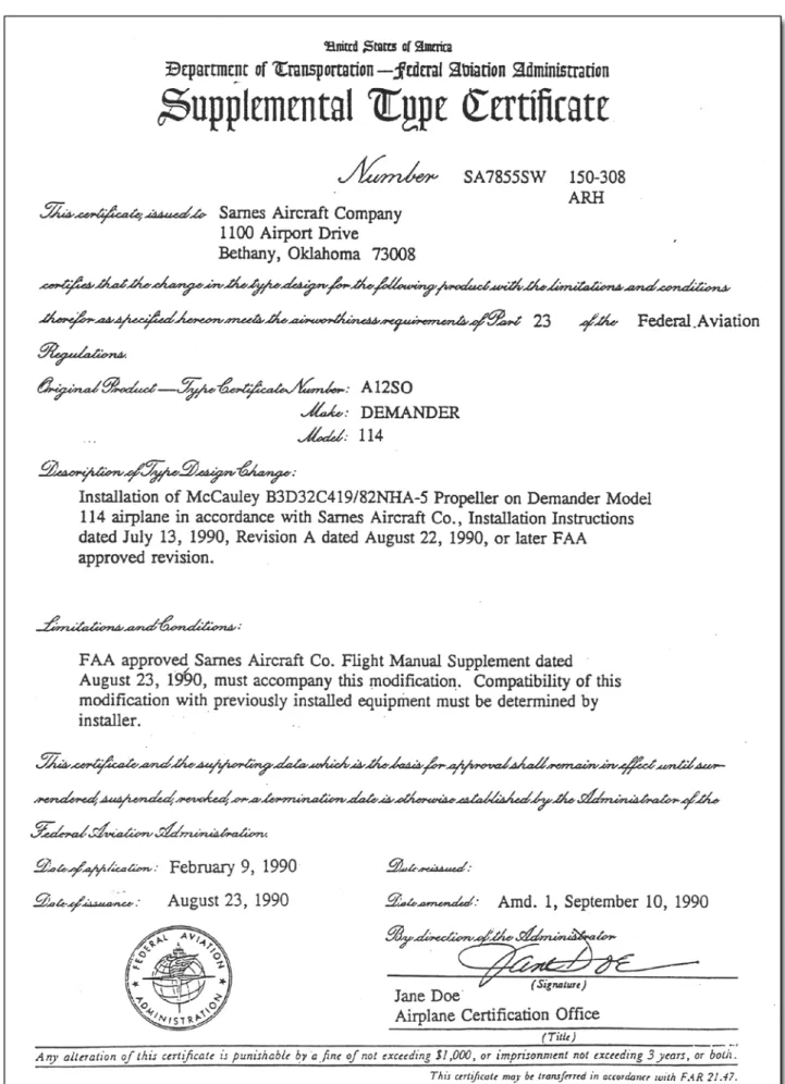 Figure 12-12. Supplemental type certificate. 