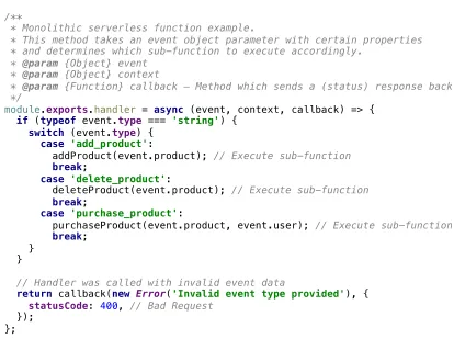 Figure 9 Example of monolithic serverless function code pattern 