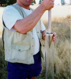 Figure 3.  Drop cone penetrometer held in  release position.
