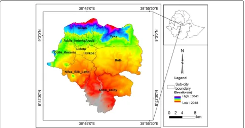 Fig. 1 Sub city boundary and Elevation map of Addis Ababa