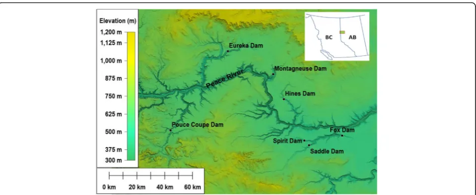 Fig. 1 Locations of the landslide dams. The regional topography was generated using digital topographic data from Natural Resources Canada (licencedunder the Open Government Licence – Canada)