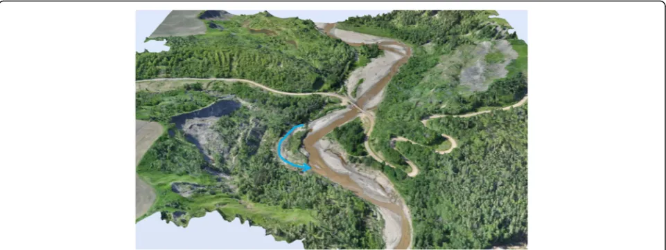 Fig. 11 The 2013 Pouce Coupe River landslide and dam, captured at the Landry Road bridge, looking downstream