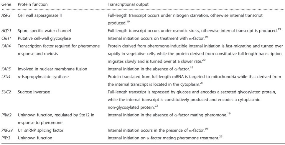 Table 1. Genes that undergo biologically relevant internal initiation in budding yeast