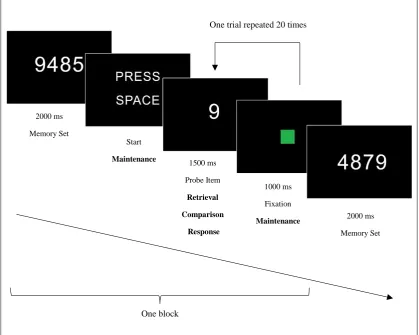 Figure 2. Depiction of Sternberg Task trial and block structure by means of a Load 4 