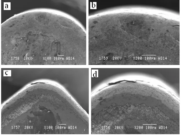 Figure 1 shows the scanning electron micrographs of worn out turning inserts used for machining gray cast iron work pieces for 40 minutes under cryogenically treated and non-treated conditions