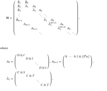 Fig. 4.Case two: state (k, l; i, r) for k ≥ 1, 1 ≤ l ≤ b; 1 ≤ i ≤ m0 and 1 ≤ j ≤ m1 . In this case, with the initial probability (i, j) , the transaction–confirmation time  is decomposed into 