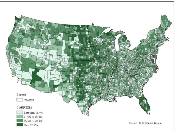 Figure 1.1  Share of County Population 65 Years or Older 