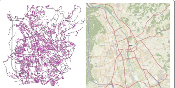 Fig. 1 Network representation of the investigated infrastructure compared to the original map data
