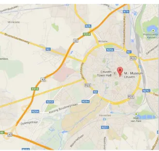 Figure 3.3: Google maps illustration of the A2 freeway in Leuven, Belgium. The South-North direction is used for the evaluation.