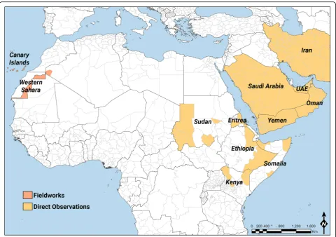 Figure 1 Map of the areas where fieldwork and direct observations have been conducted