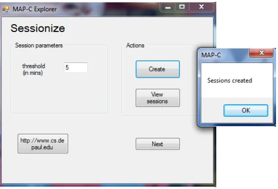Fig 8: Identification of user session with threshold of 5 mins 