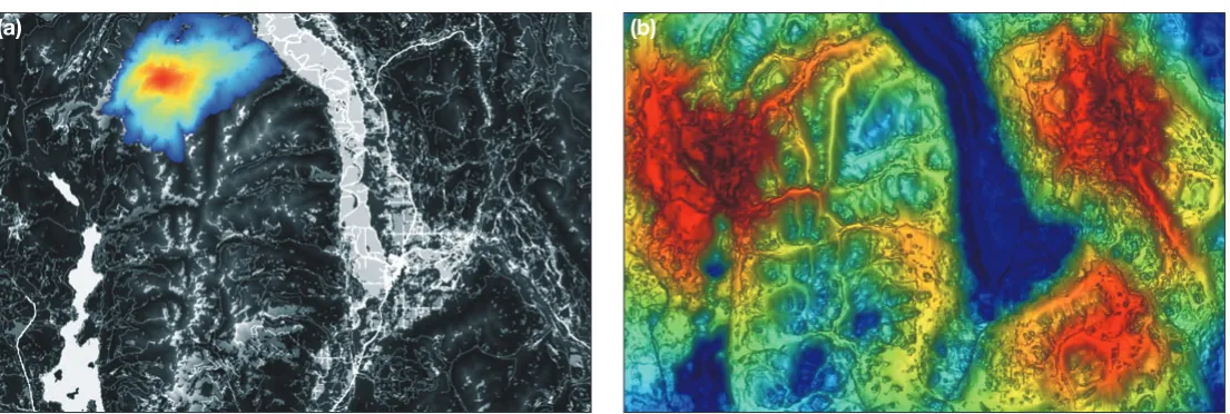Figure 6.modeling: a) single-kernelanalysis and b) the cumulativeresistance surface of all kernels Resistance kernelacross the landscape.