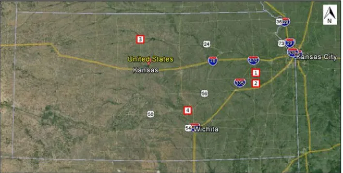 Figure  4.1  shows a map of the four test locations where data were collected for the  purpose of this research study