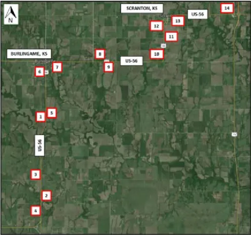 Figure 4.3: Map Showing Work Zone Ends at Test Location 1 on US-56 