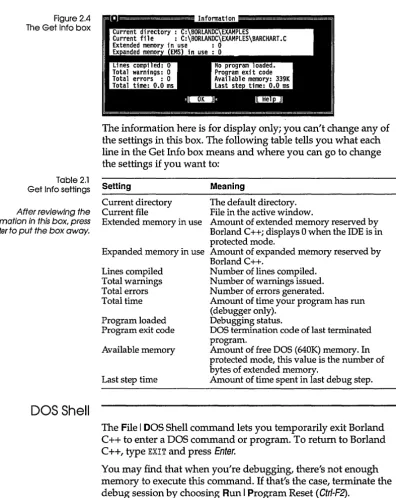 Table 2.1 Info settings 