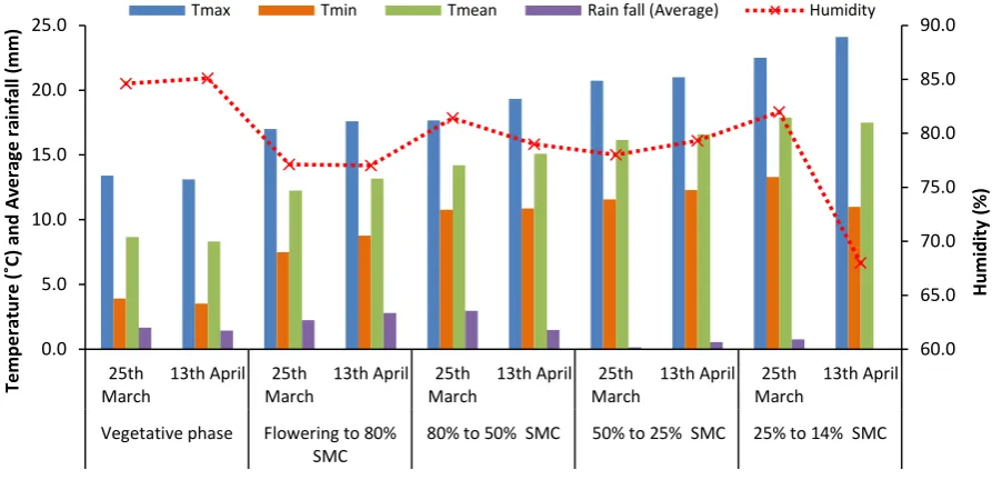 Figure 2.10  Environmental conditions during forage rape seed reproductive growth for the two                                       sowing dates (25 March and 13 April)