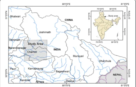 Fig. 1 Location of the study area (hatched area) in Uttaranchal, India