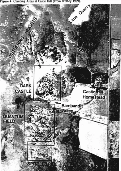 Figure 4 Climbing Areas at Castle Hill (From Wethey 1989). 