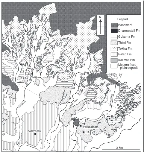 Fig. 2 Geologic map of the study area. The dashed lines indicate the approximate positions of lineations