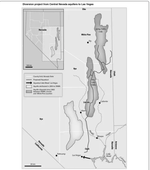 Fig. 3 Diversion project from Central Nevada Aquifers to Las Vegas. Source: Lasserre 2006; Lodge R 2012; SNWA 2012