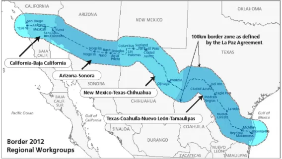 Figure 1-1:  A map of the U.S.-Mexico border region. 