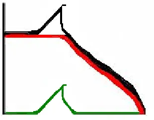 Figure. 2(b) The original image appears in black. The image in red shows the irrelevant information; and the one in green, the image Top-Hat