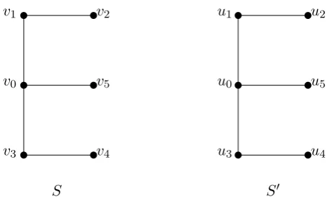Figure 3.3: Two copies of an induced S1,2,2 with their labellings