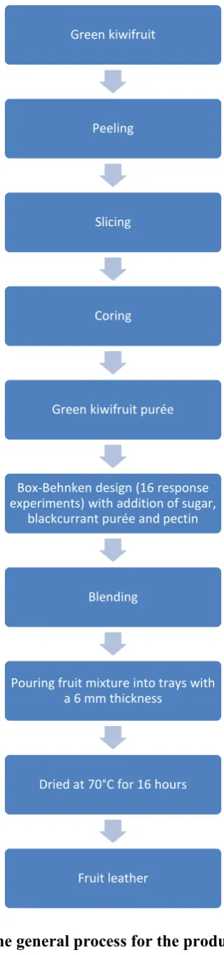 Figure 3.1 Flow diagram of the general process for the production of fruit leather in the Box-