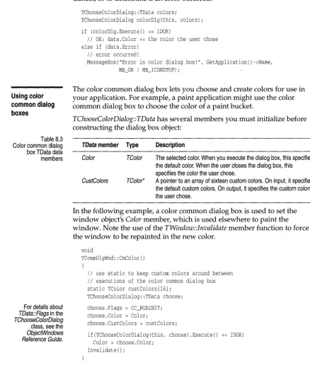 Table 8.3 common dialog 