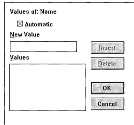 Figure 5.7 Values of: dialog box 