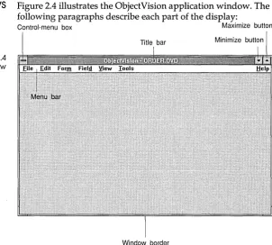 Figure 2.4 illustrates the ObjectVision application window. The following paragraphs describe each part of the display: 