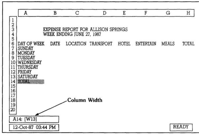 Figure 5.5: The Spreadsheet After Adjusting Column Widths and Adding Labels 