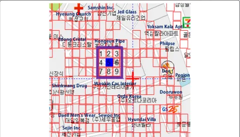 Figure 9 Sample grid set for single value cutover threshold calculation. Note: All Korean characters indicate names of places