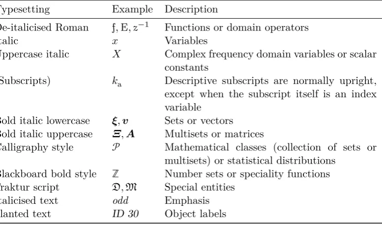 Table 3: Table of typesetting conventions