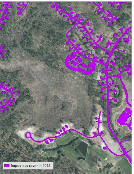 Figure 5.  Impervious cover, 2015, for an area in Newmarket, NH. 