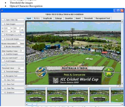 Fig. 4 Graphical User Interface for Video Text Processing & Recognition Tool 