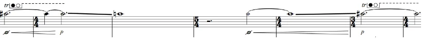Fig. 1.1.1: Colour trills in adjacent frequencies in Hiraeth: Bassoon, bars 65-70.