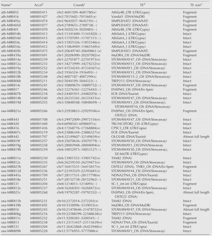 TABLE 1. Plant miRNA genes derived from TEs