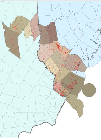 Figure 2. Overview of impervious cover mapping. Impervious features are displayed in red