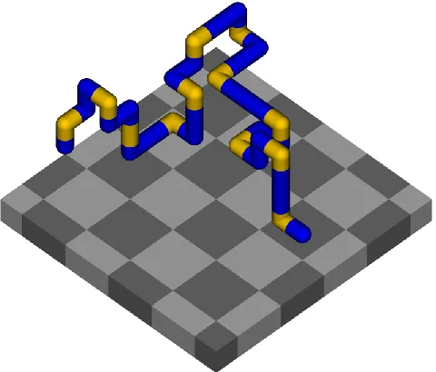 Figure 1.  Snapshot of lattice peptide (PHP)12 on 22 checkerboard surface, in the desorbed-expanded (DE) phase